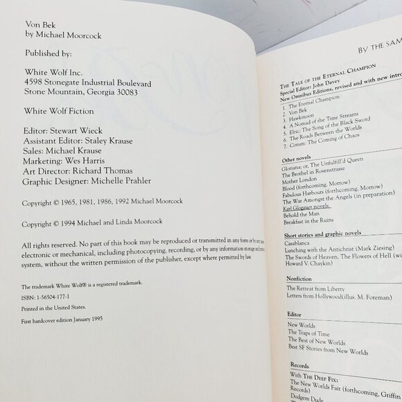 Michael Moorcock Von Beck Book First Hardcover Edition 1995 Eternal Champion - Picture 3 of 15